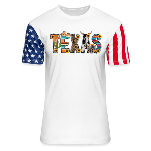Texan Pride Unleashed: American Flag Sleeve Shirt with Iconic Texas Icons